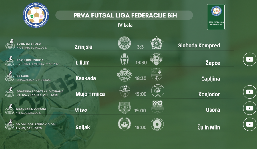 Službena lica 4. kola Prve futsal lige Federacije BiH