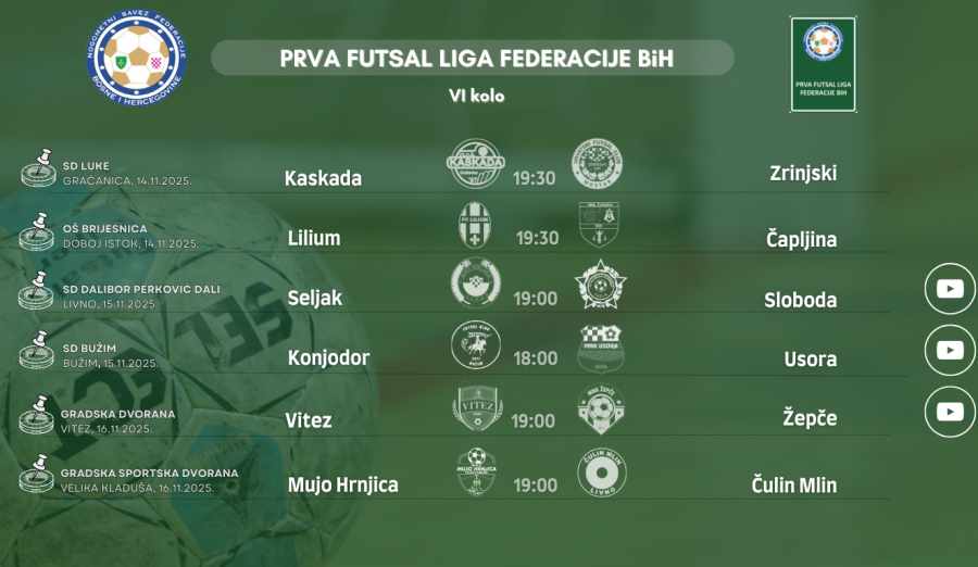 Službena lica 6. kola Prve futsal lige Federacije BiH