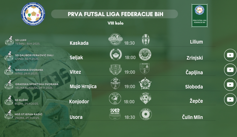 Službena lica 8. kola Prve futsal lige Federacije BiH