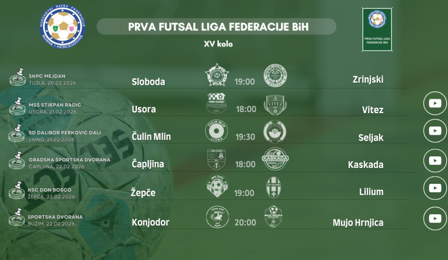 Službena lica 15. kola Prve futsal lige Federacije BiH