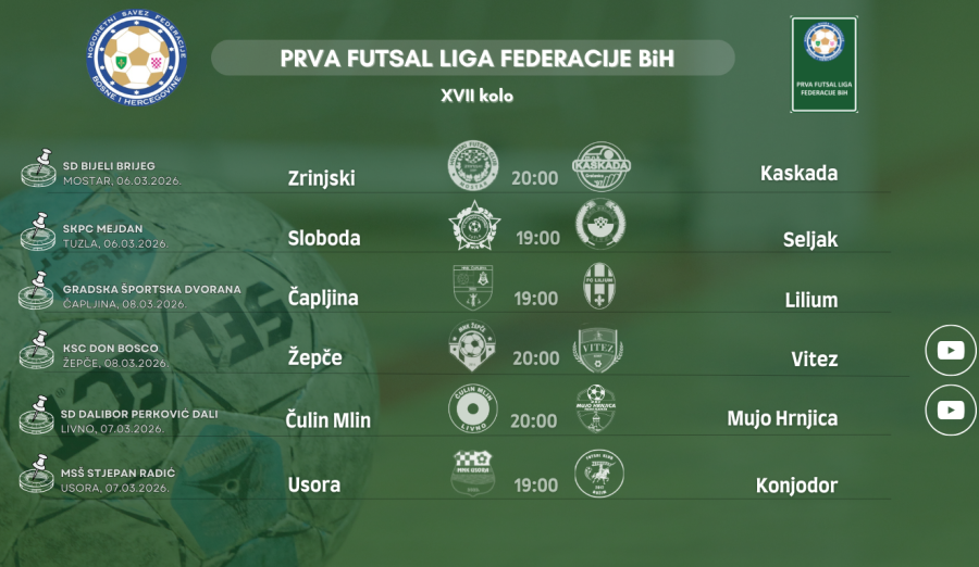 Službena lica 17. kola Prve futsal lige Federacije BiH