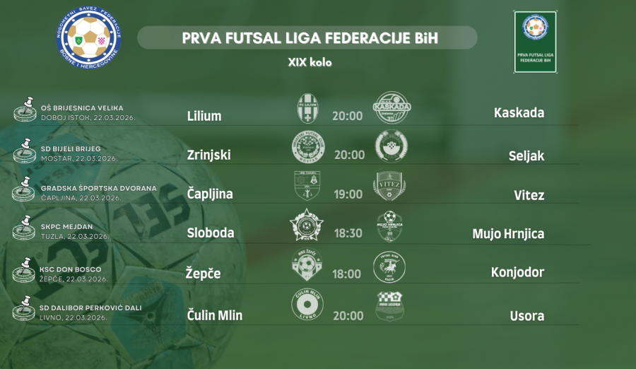 Službena lica 19. kola Prve futsal lige Federacije BiH