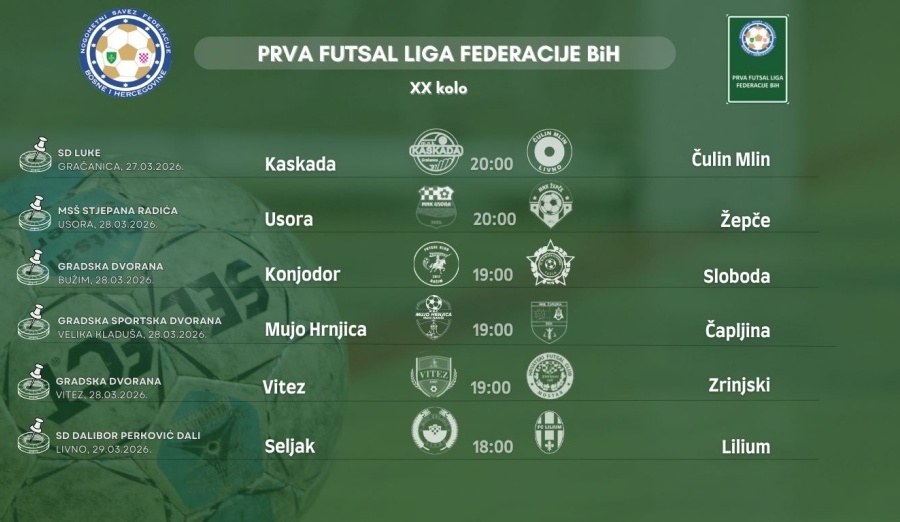 Službena lica 20. kola Prve futsal lige Federacije BiH
