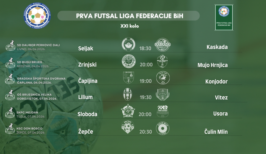 Službena lica 21. kola Prve futsal lige Federacije BiH