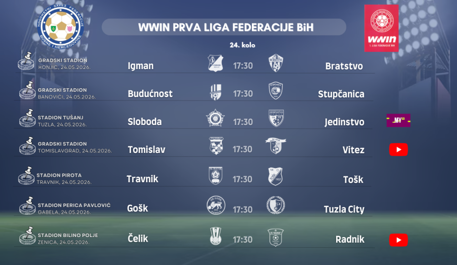Službena lica 24. kola WWIN Prve lige Federacije BiH